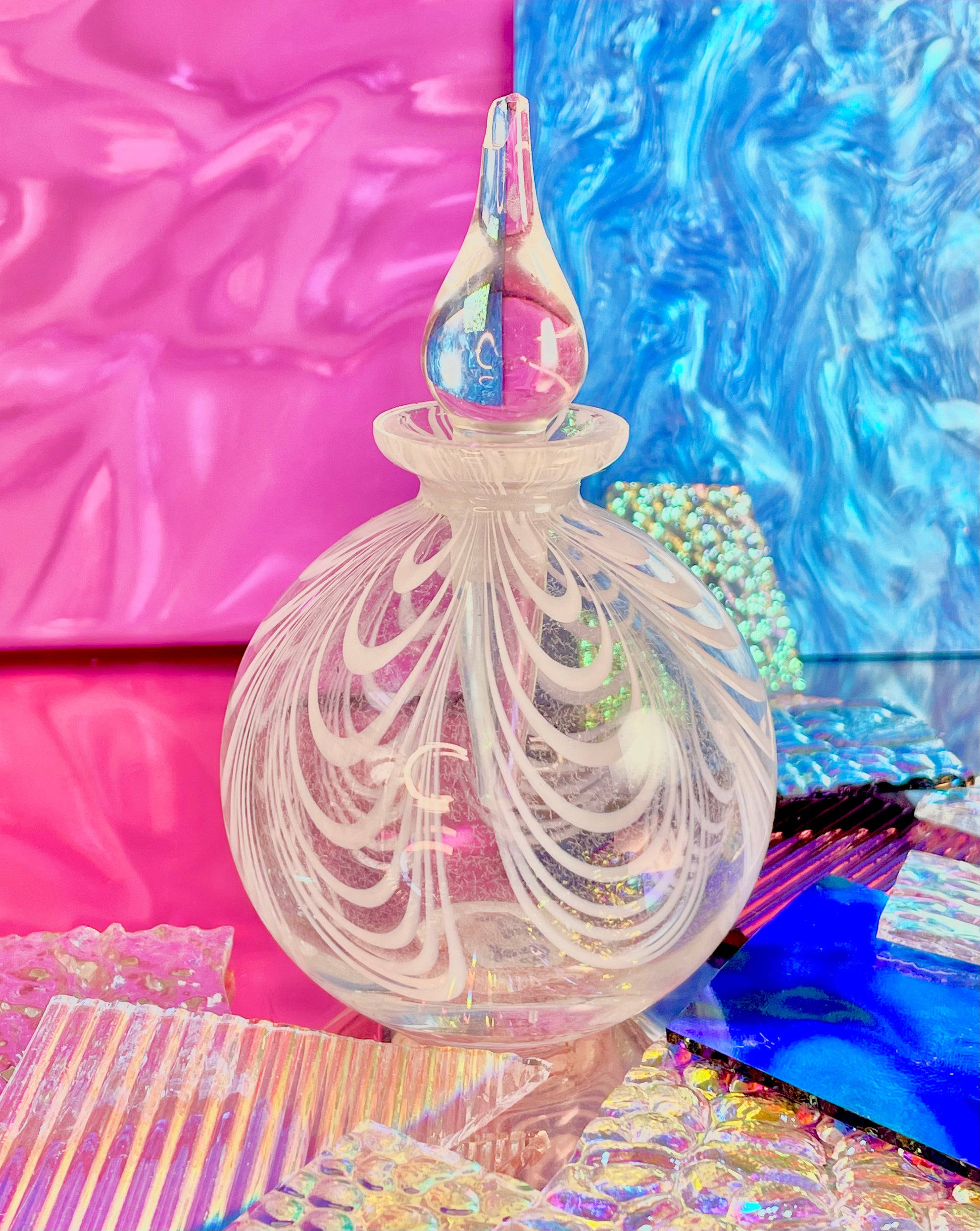 Hand-Blown White Swirl Perfume Bottle