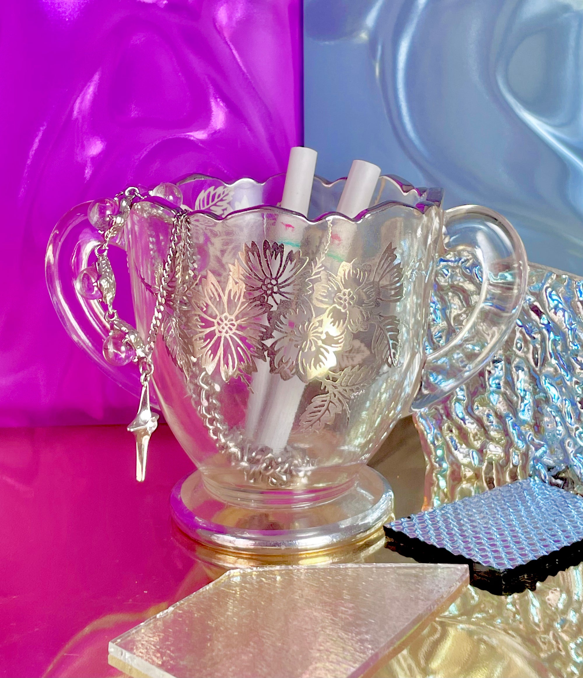 Glass & Silver Floral Loving Cup