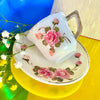 Hand-Painted Milk Glass Rose Tea Cup & Saucer