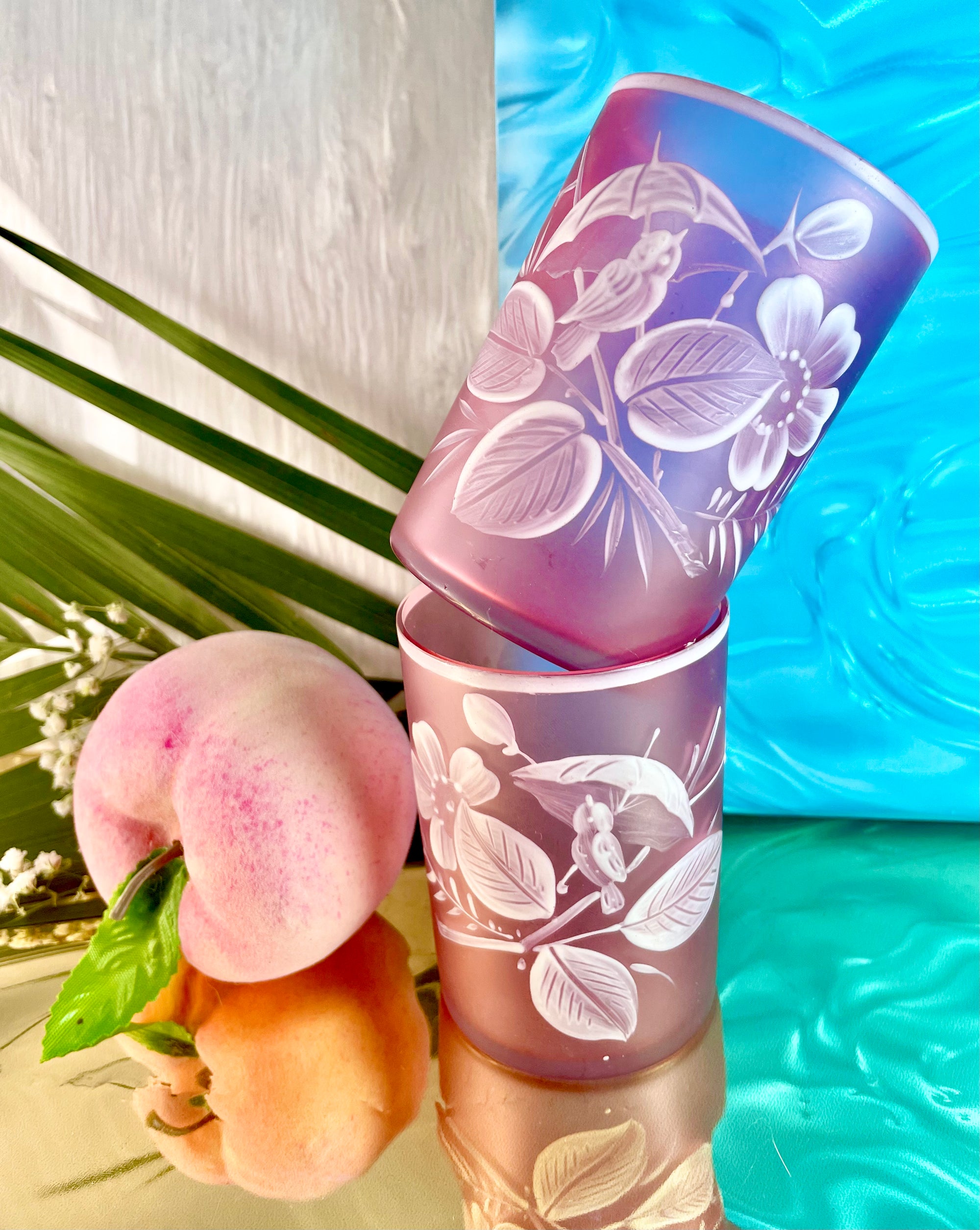 Hand-painted Pink Frosted Glass Cups