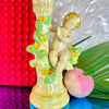 Yellow Ceramic Floral Cherub Candle Holder (Right)