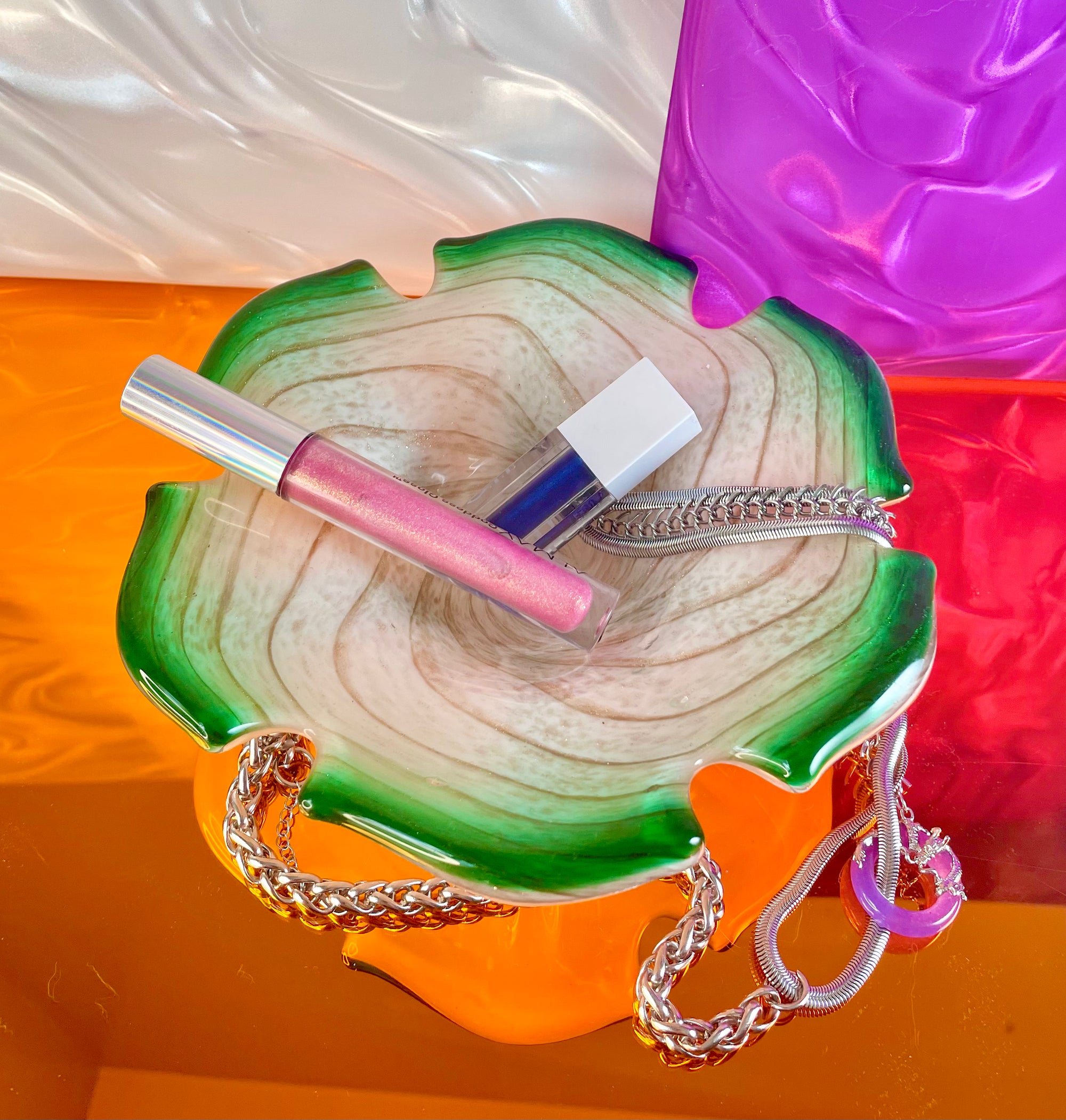 Hand-Blown Green Spiral Glass Dish