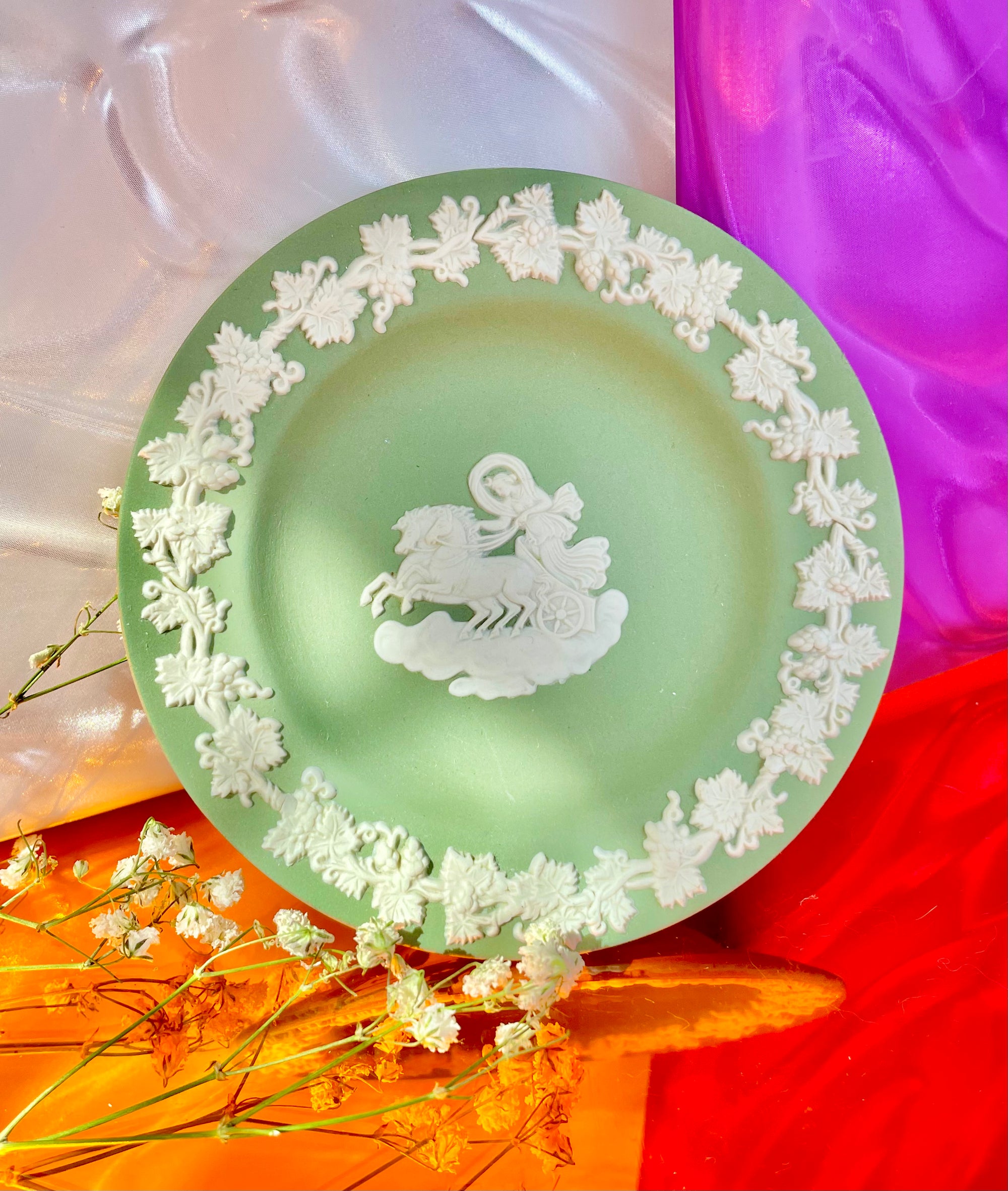 Green Wedgewood Jasperware Chariot Saucer