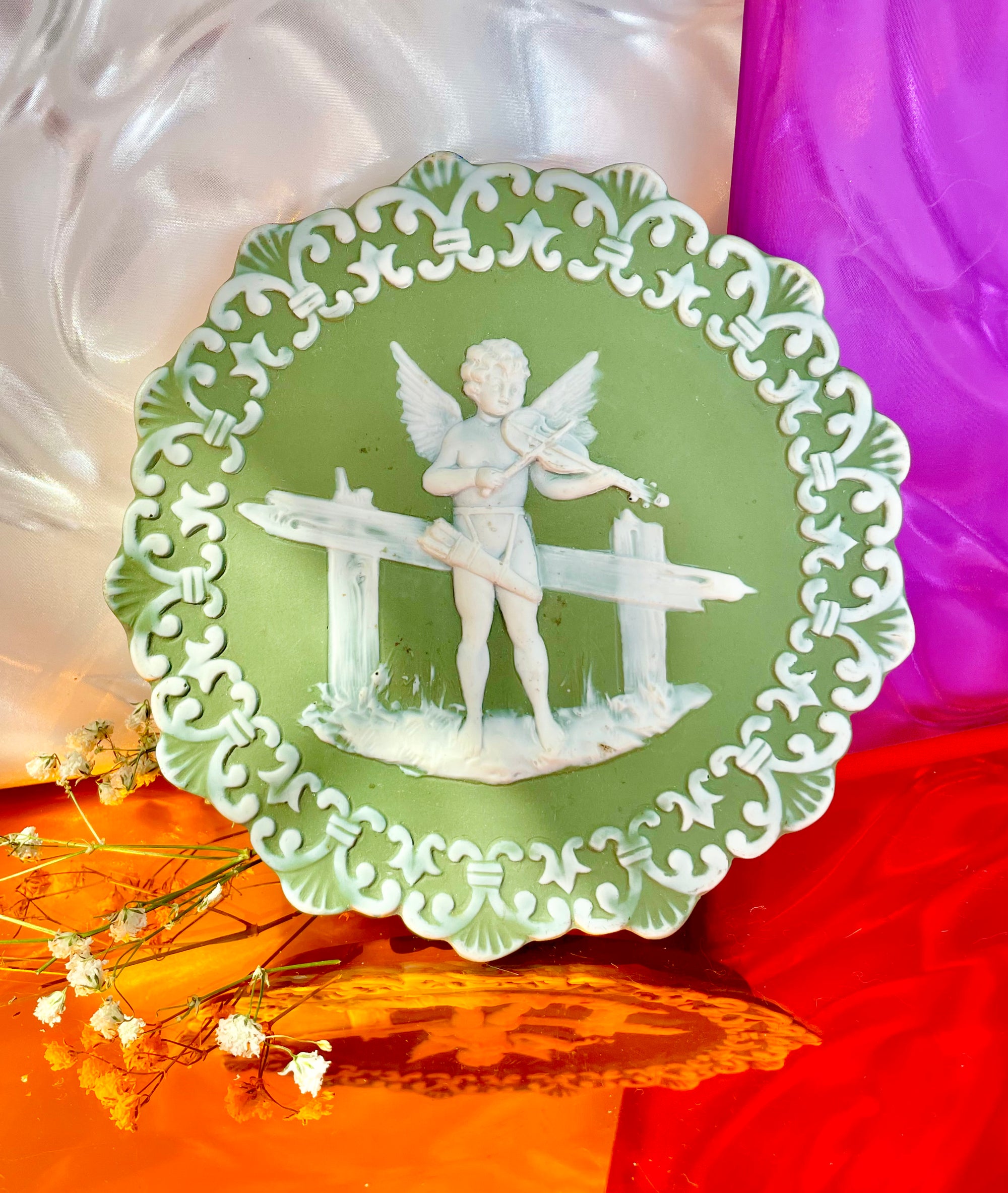 Green Jasperware Cupid Tray