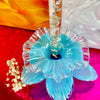 Hand-blown Iridescent Blue Glass Daffodil Candle Holder