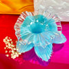 Hand-blown Iridescent Blue Glass Daffodil Candle Holder