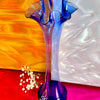 Hand-Blown Blue Glass Trumpet Ruffle Vase