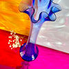 Hand-Blown Blue Glass Trumpet Ruffle Vase