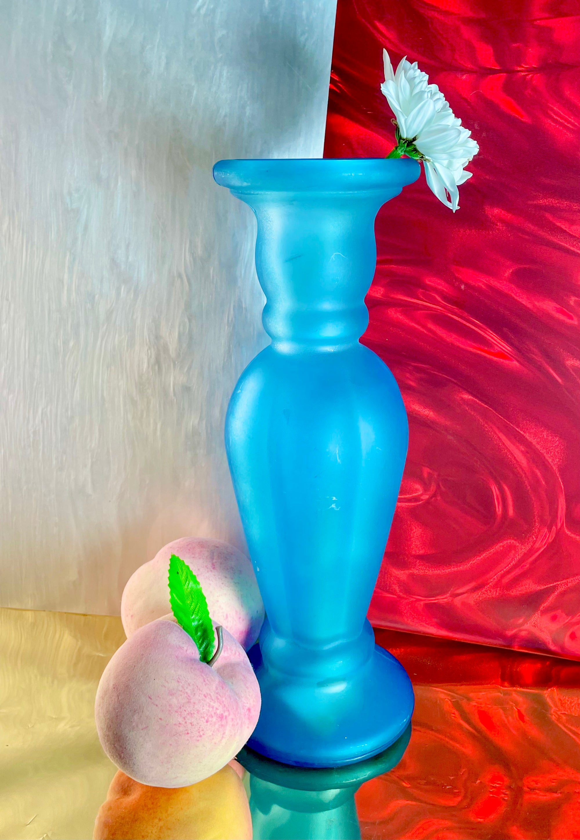 Frosted Aqua Glass Pillar Vase