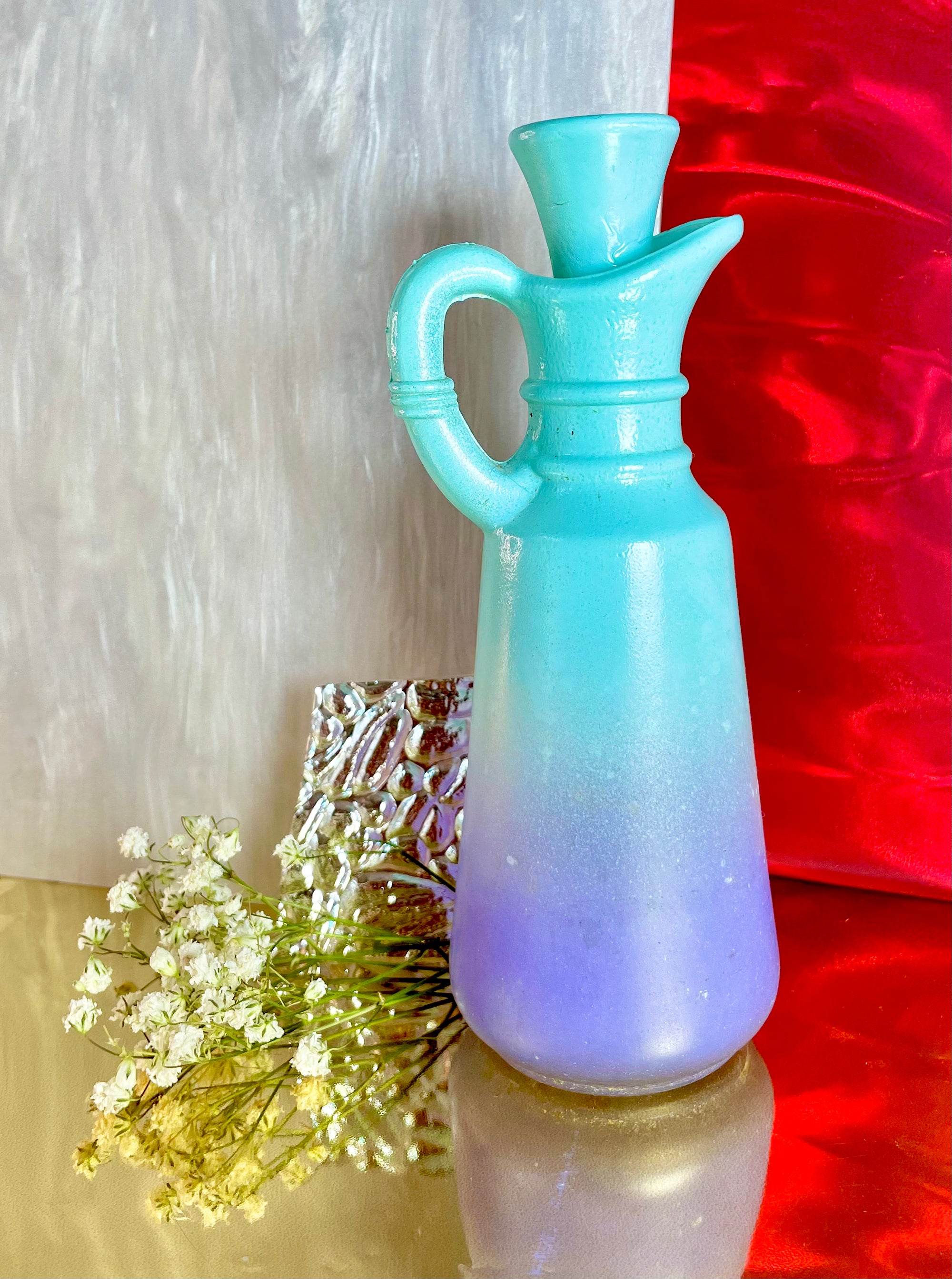 Aqua and Lilac Gradient Glass Cruet