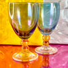 Hand-Blown Iridescent Blue and Orange Glass Goblets