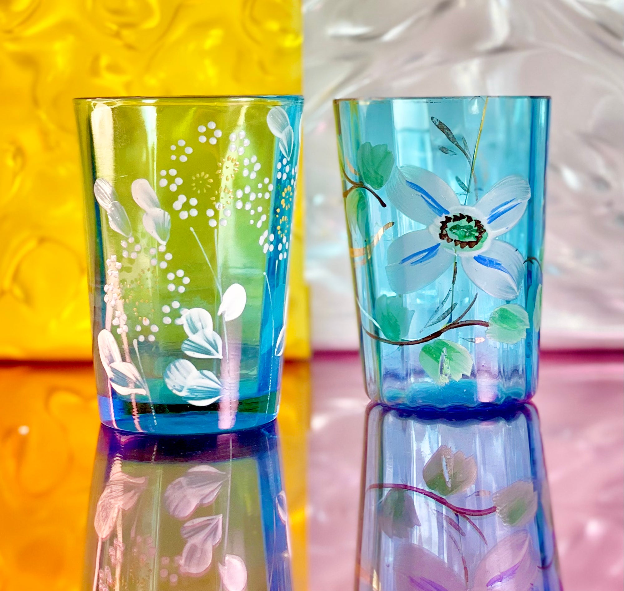 Hand-Painted Floral Cerulean Glasses