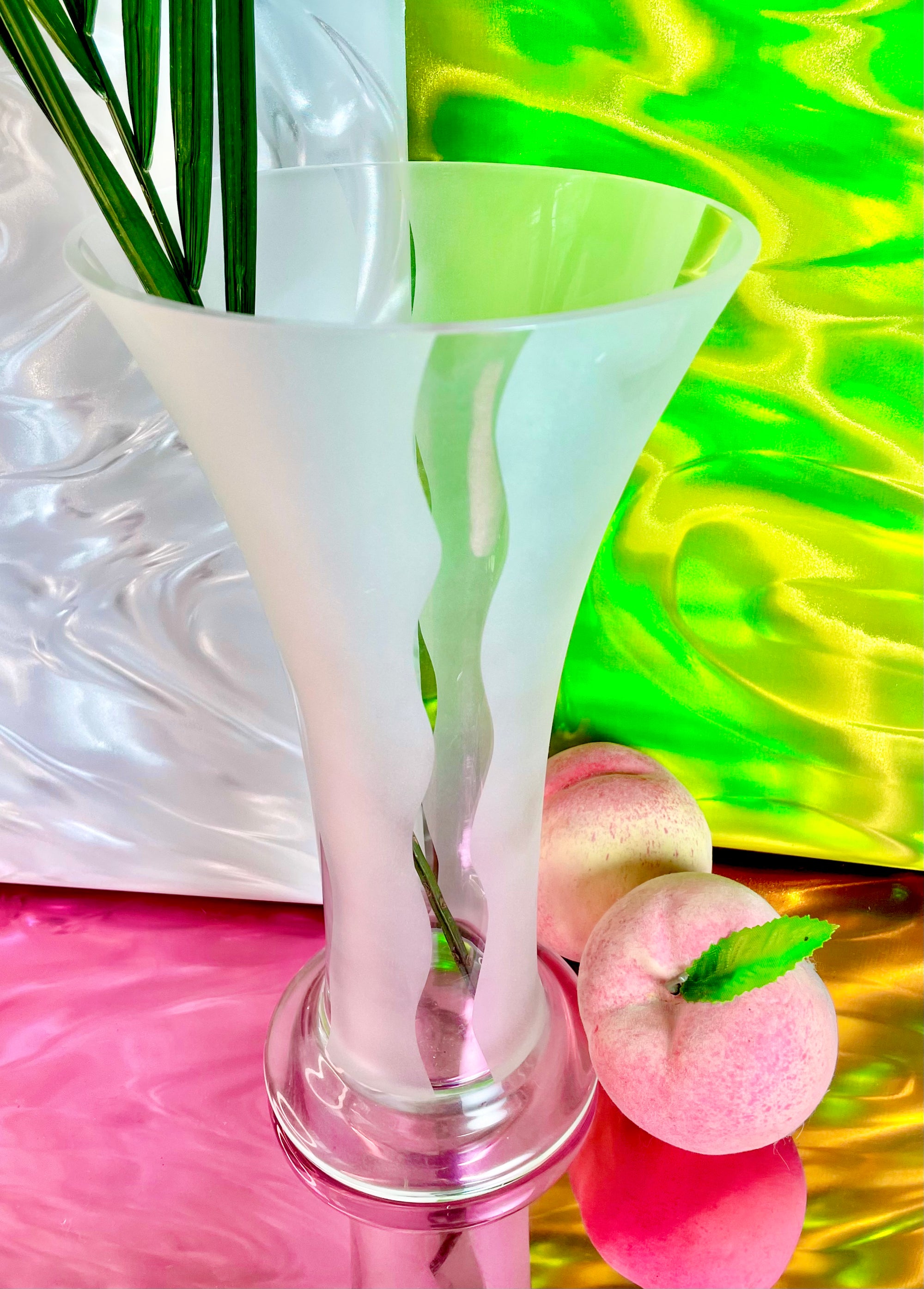 Frosted Glass Wiggle Trumpet Vase