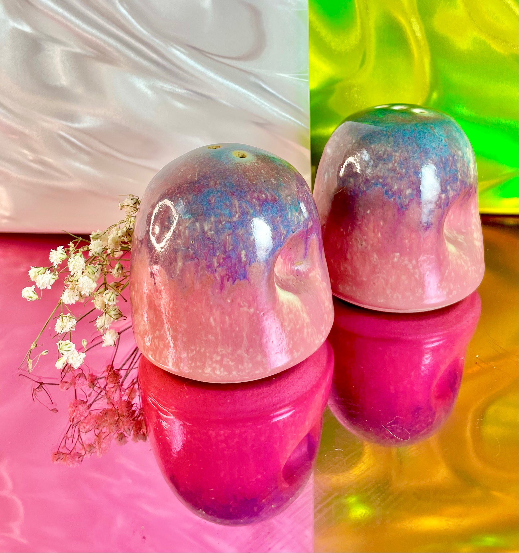 Hand-Crafted Pink and Purple Ceramic Salt & Pepper Shakers