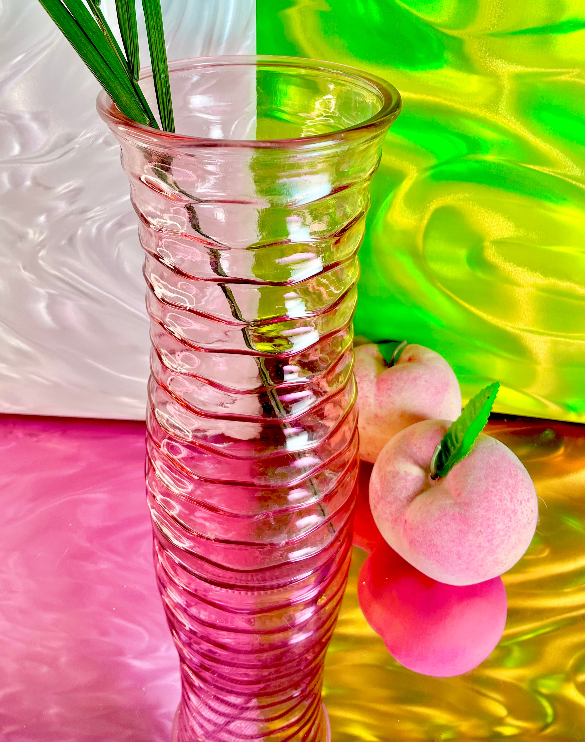 Pink Jelly Glass Ripple Vase