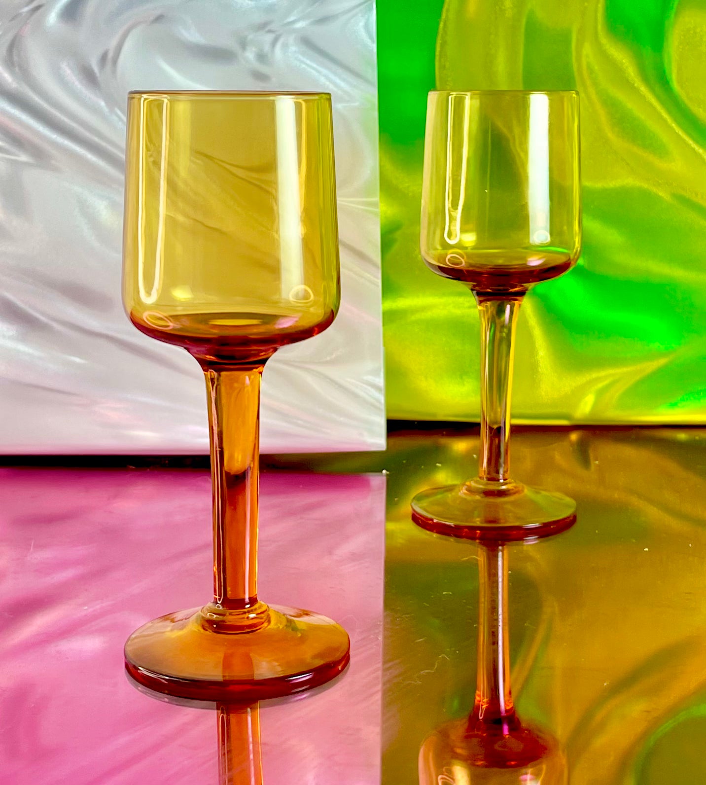 Amber Glass Stemmed Shot Glasses