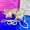 Hand-Painted Glass Magnolia Loving Cup and Pitcher