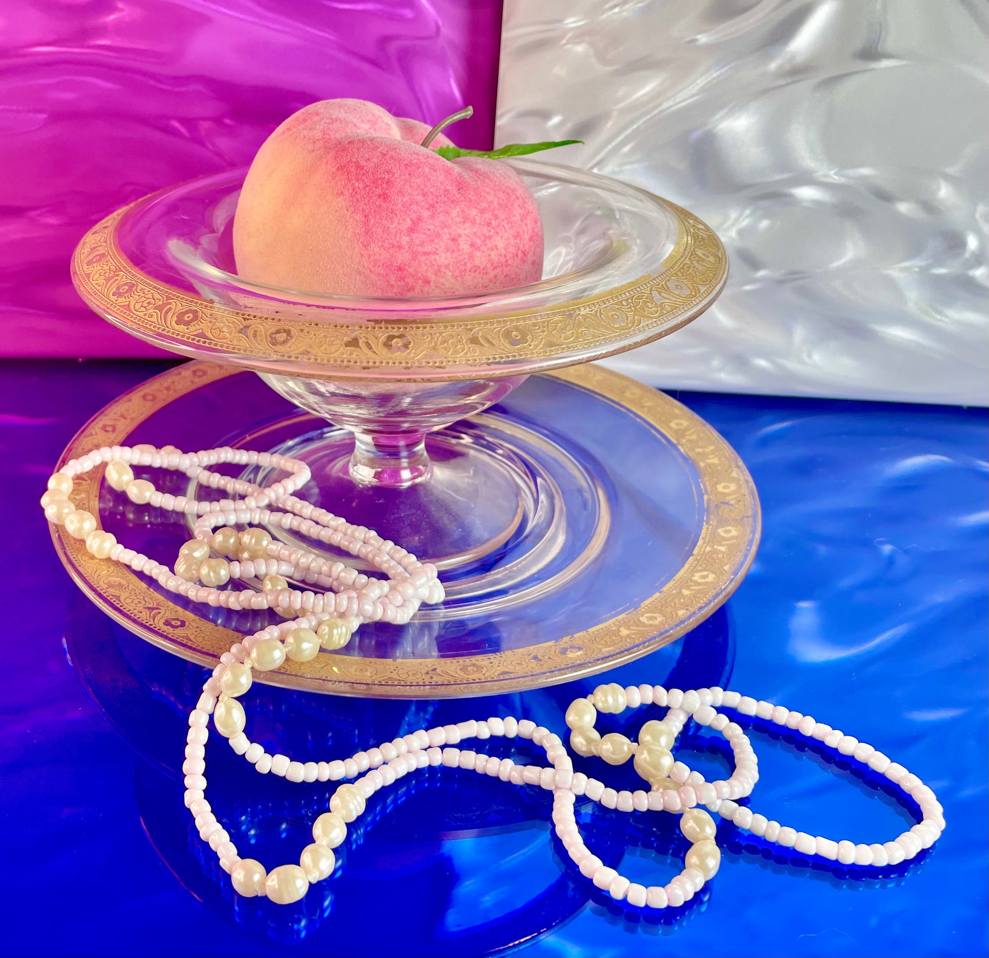 Gold and Glass Floral Bowl and Saucer Set