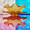 Amber Colony Waffle Glass Ruffle Dish & Saucer