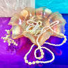 Iridescent Peach Carnival Glass Floral Ruffle Bowl