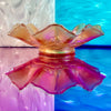 Iridescent Peach Carnival Glass Floral Ruffle Bowl