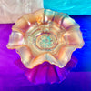 Iridescent Peach Carnival Glass Floral Ruffle Bowl