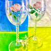 Hand-Painted Pink Rose Wine Glasses