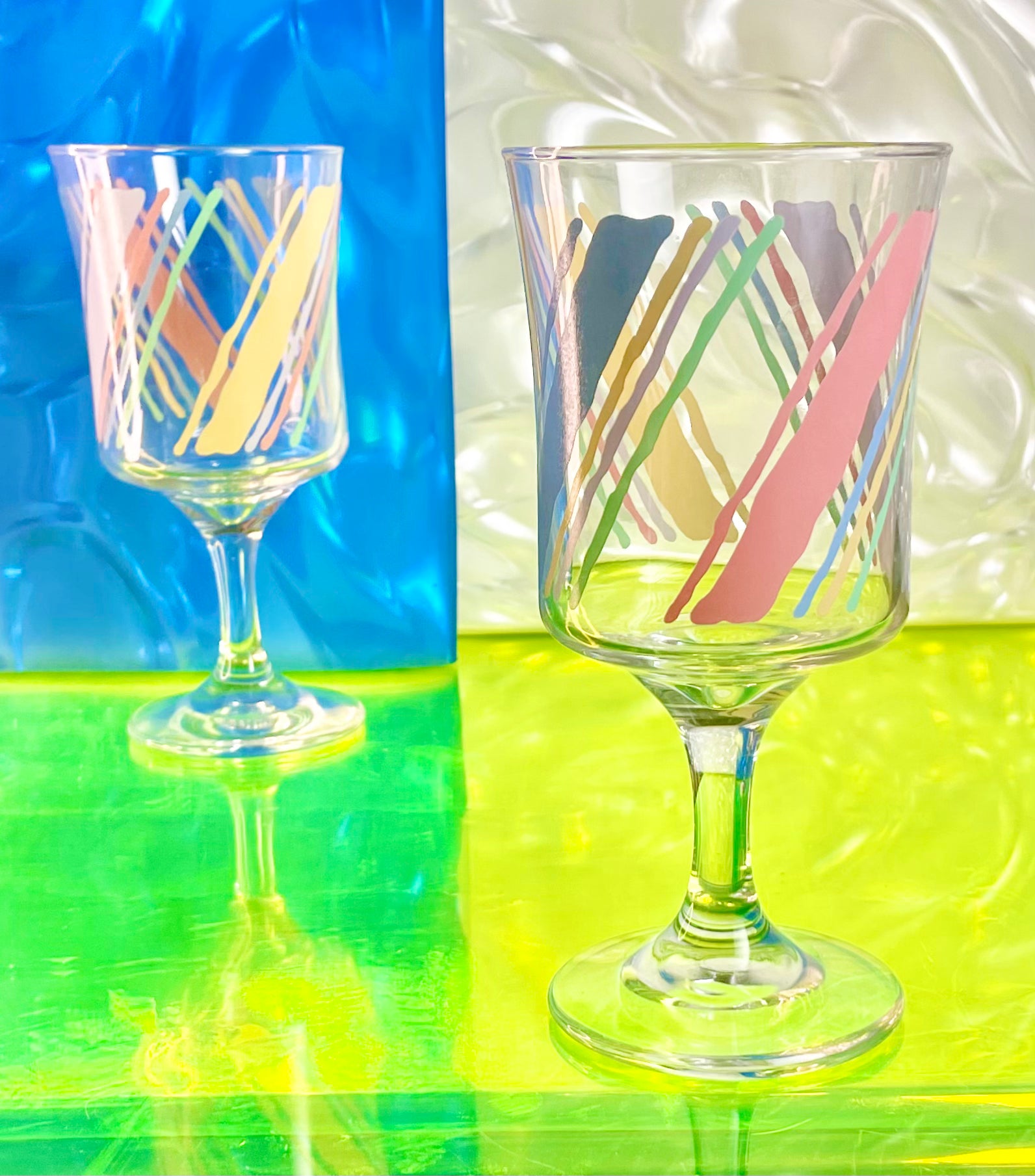 Pastel Striped Glass Goblets