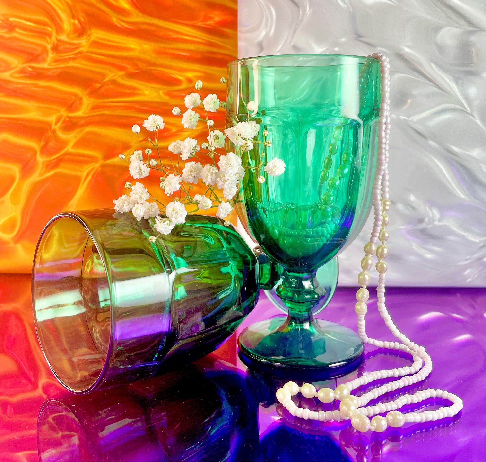 Green Glass Water Goblets