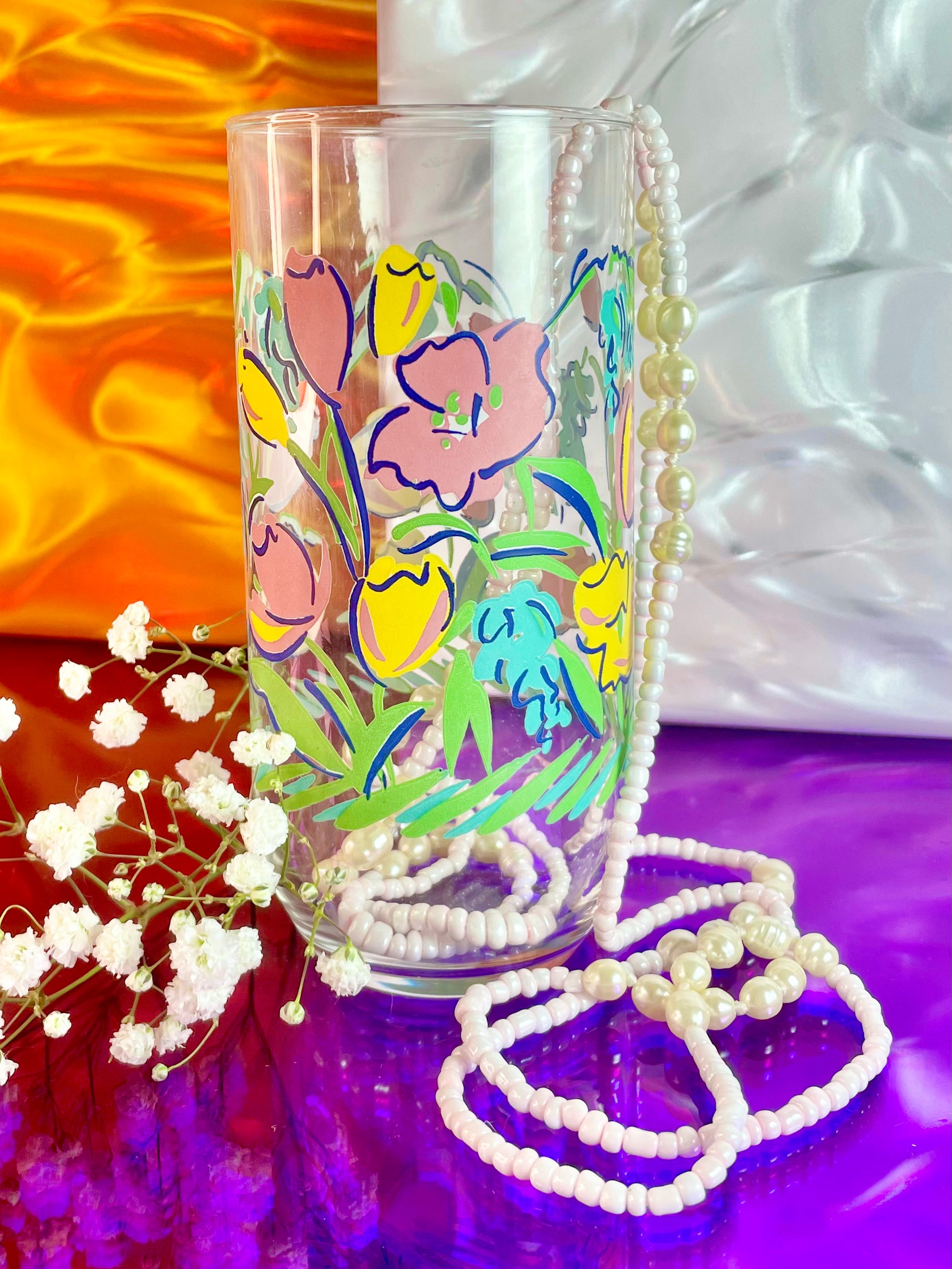 Painterly Flower Tumbler Glass