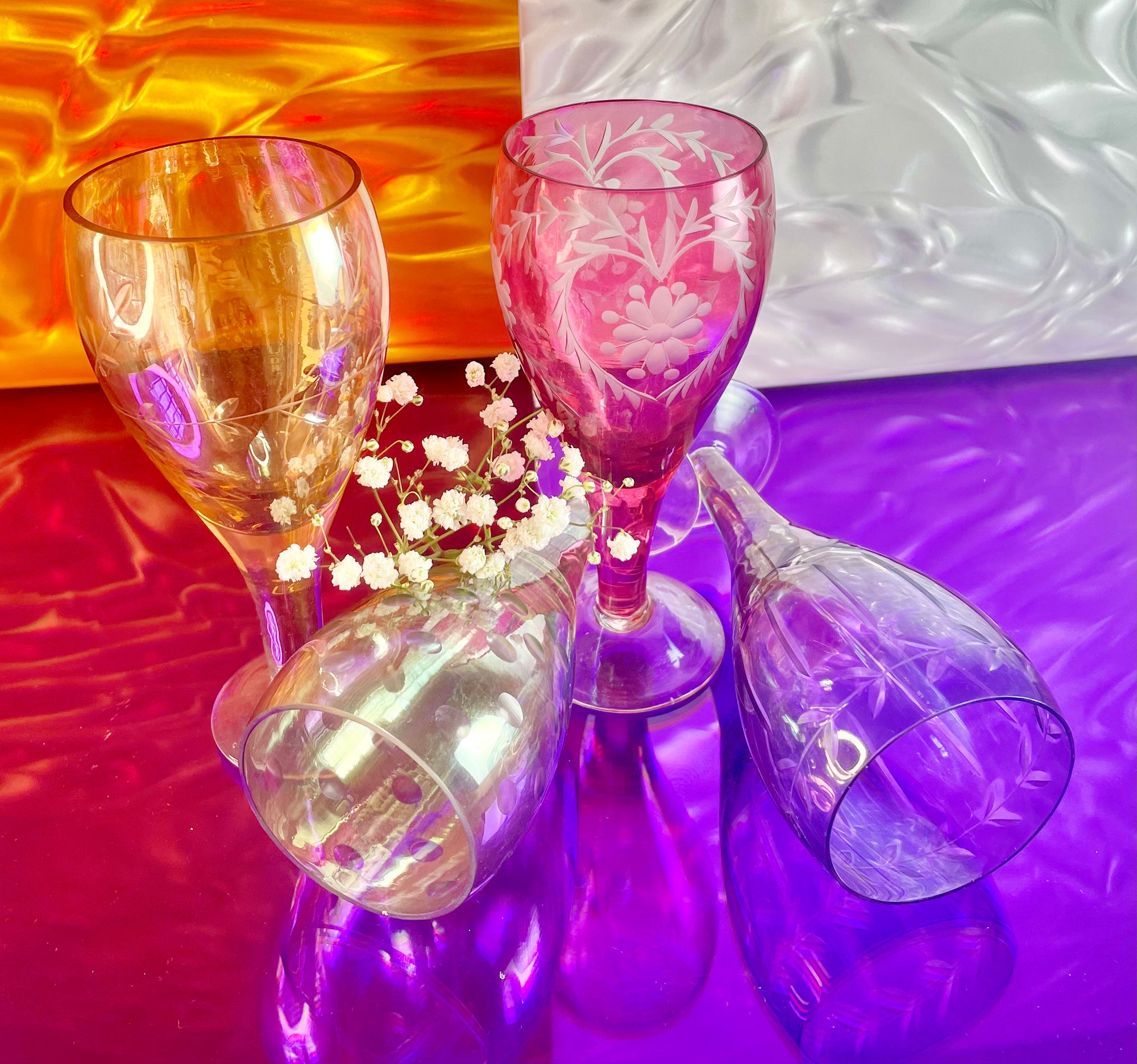 Rainbow Bohemian Glass Wine Set