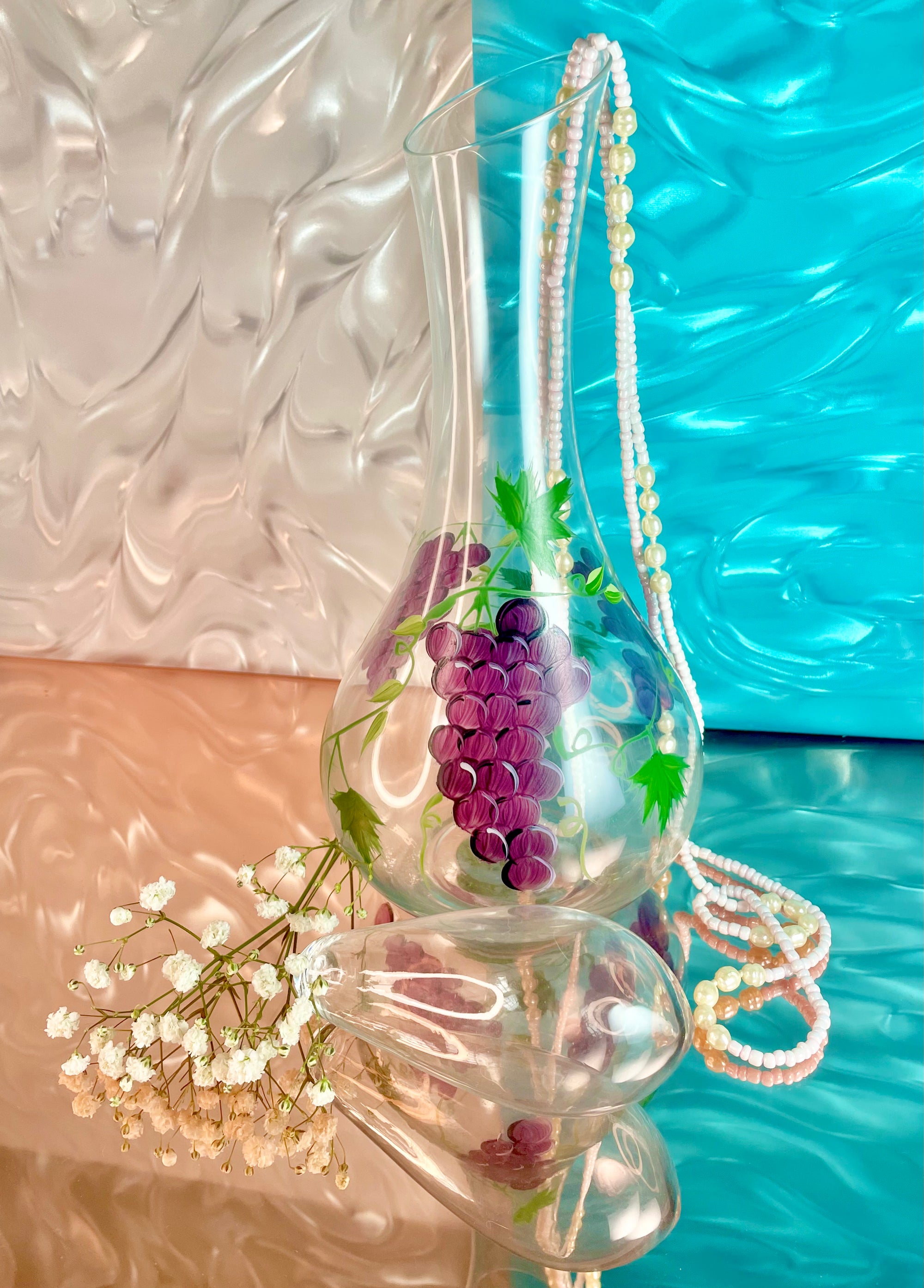 Hand-Painted Grape Glass Decanter