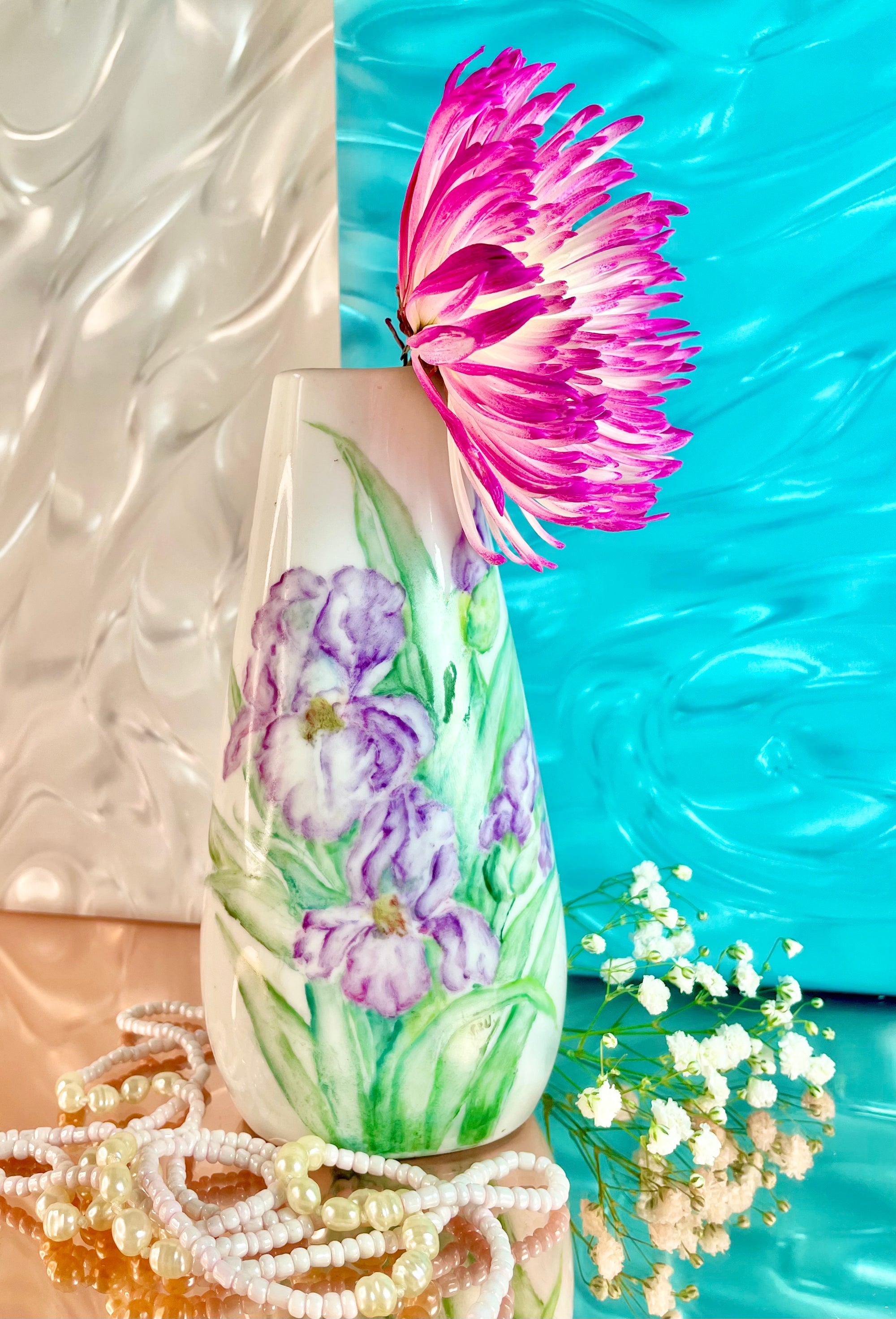 Hand-painted Porcelain Iris Vase