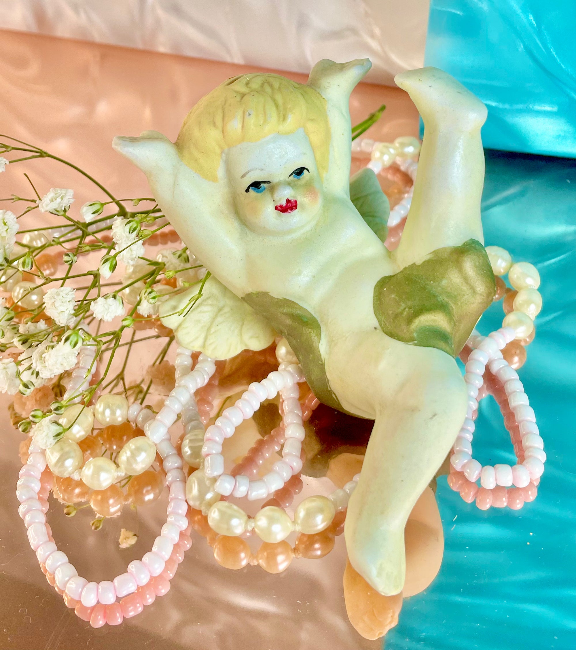 Hand-Painted Ceramic Cheerful Cherub Figurine