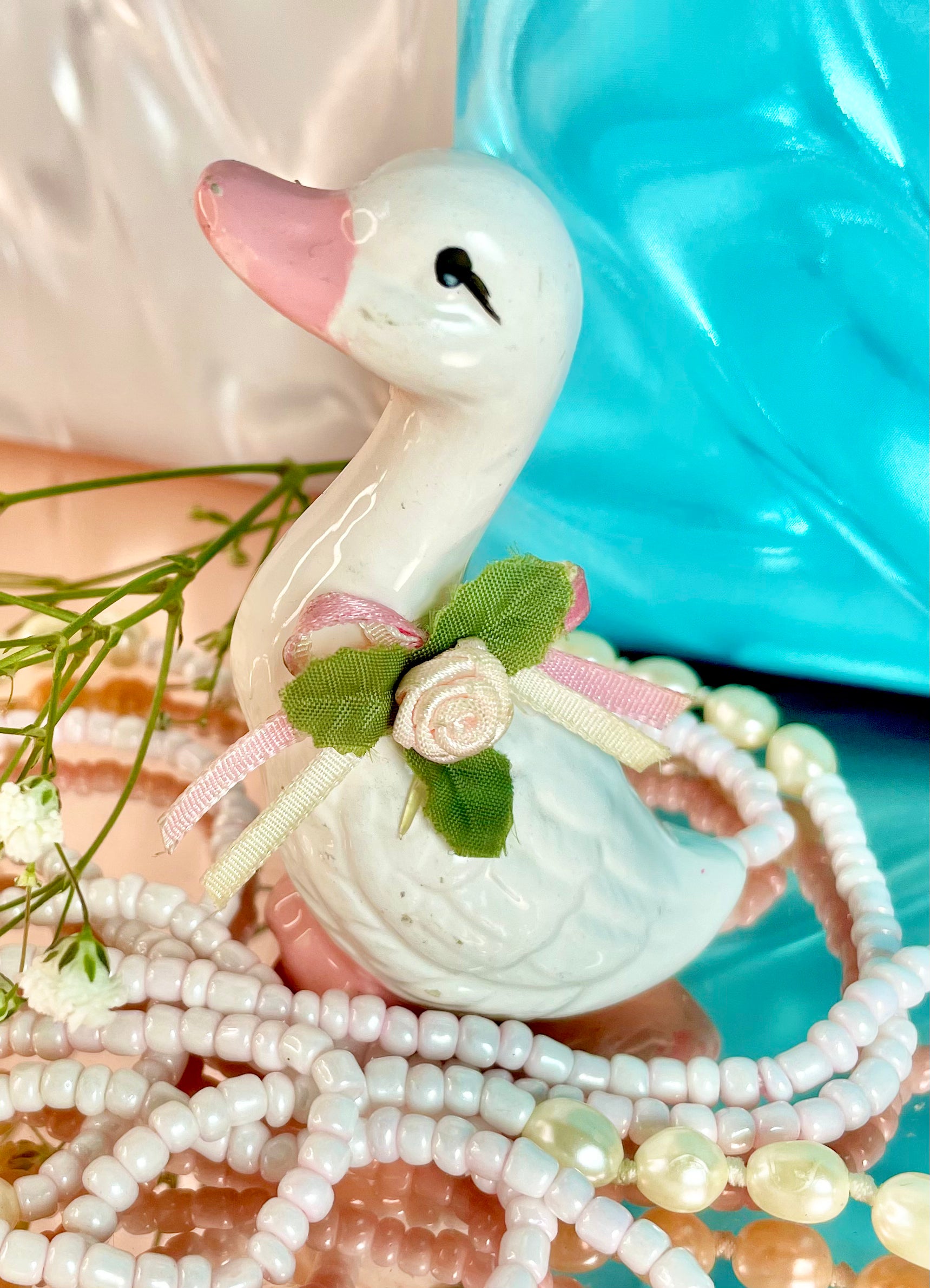 Ceramic Rose Goose Figurine