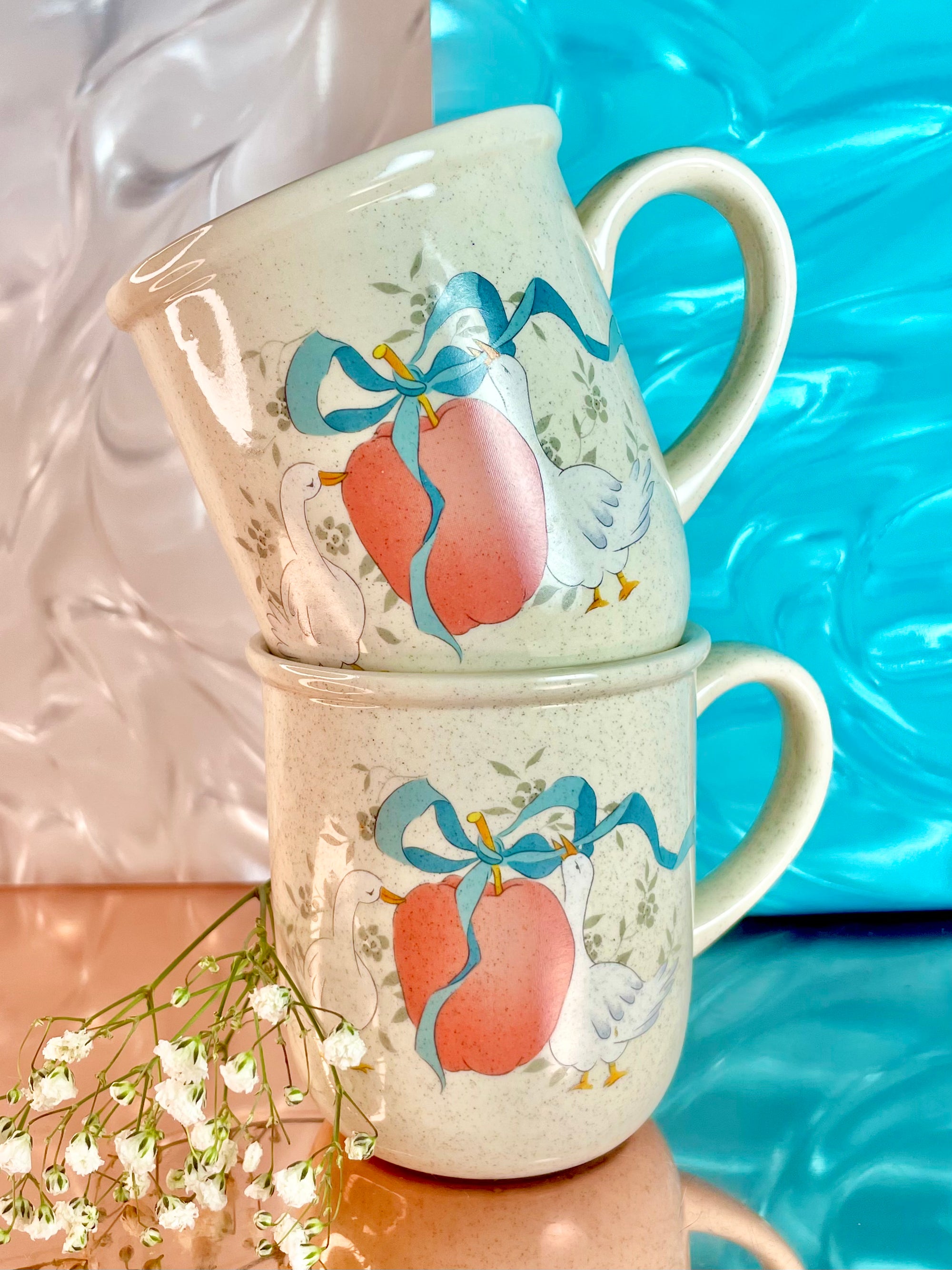 Ceramic Geese and Apple Mugs