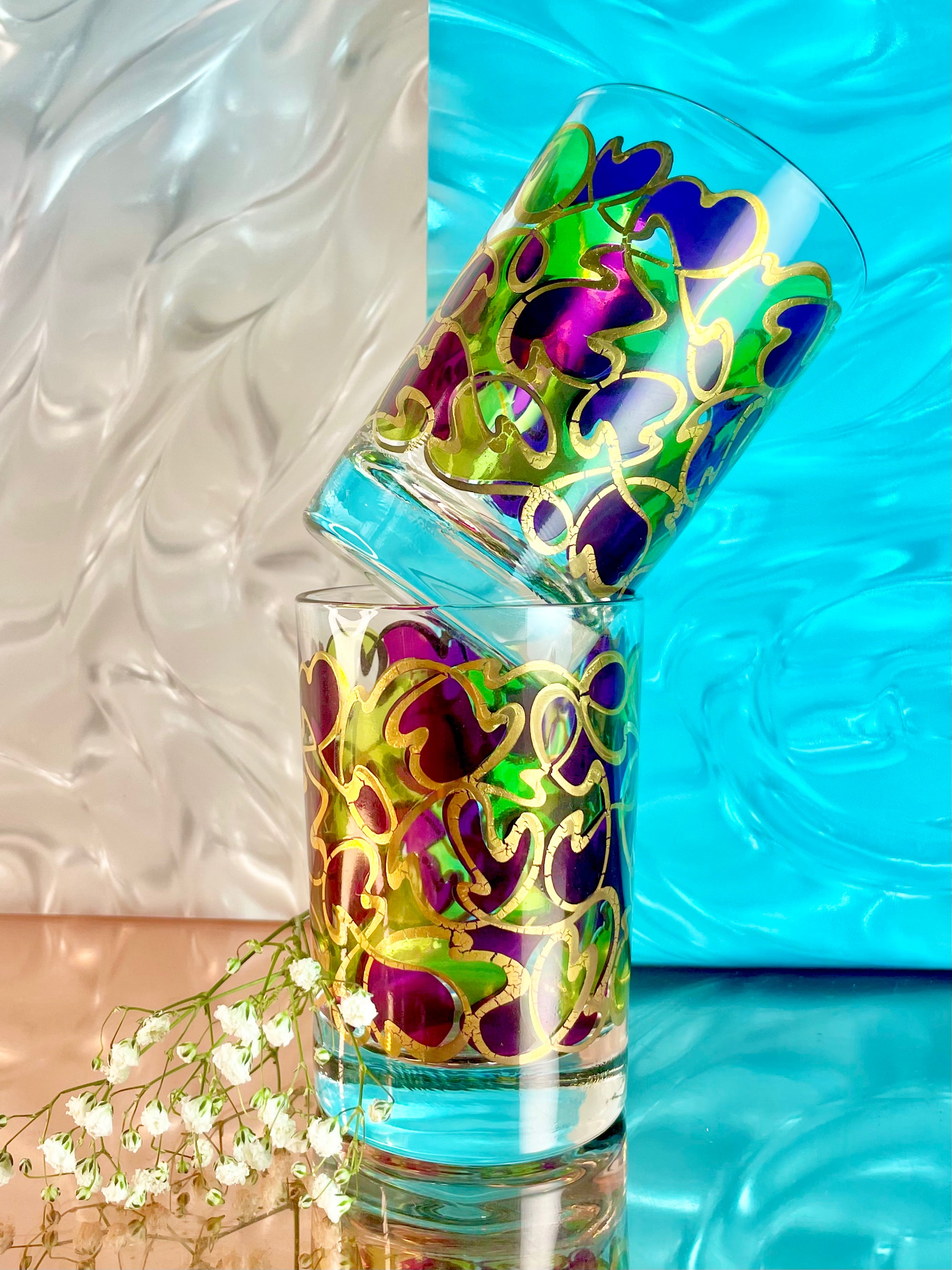 Psychedelic Purple and Lime Green Whiskey Glasses