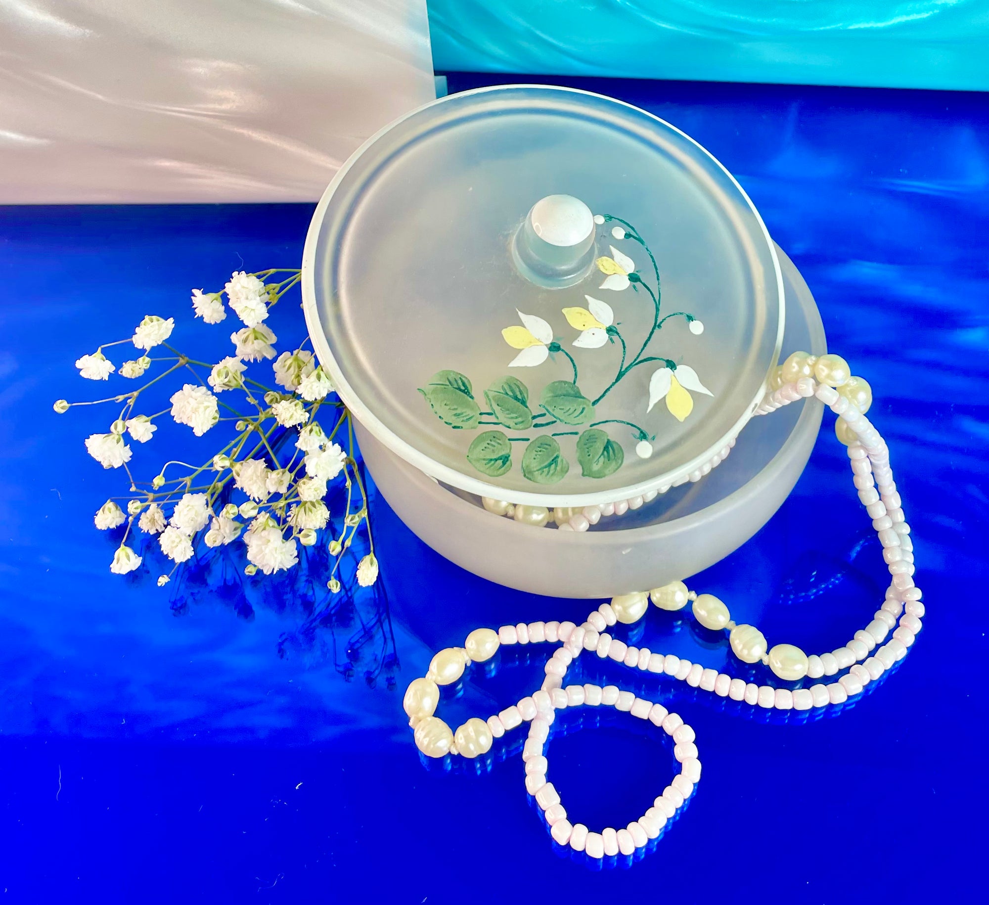 Hand-Painted Frosted Glass Floral Jewelry Box