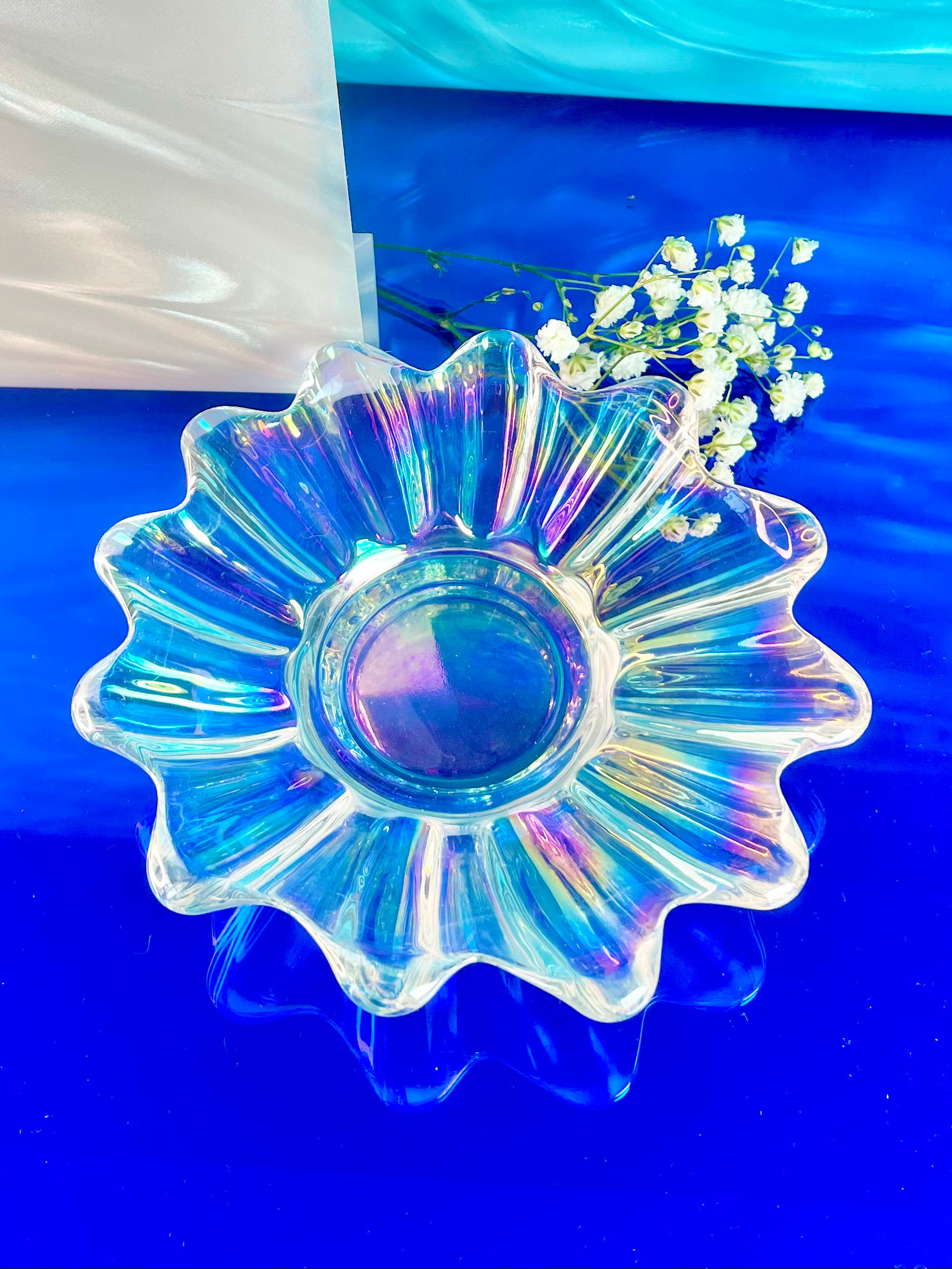 Iridescent Floral Glass Dish