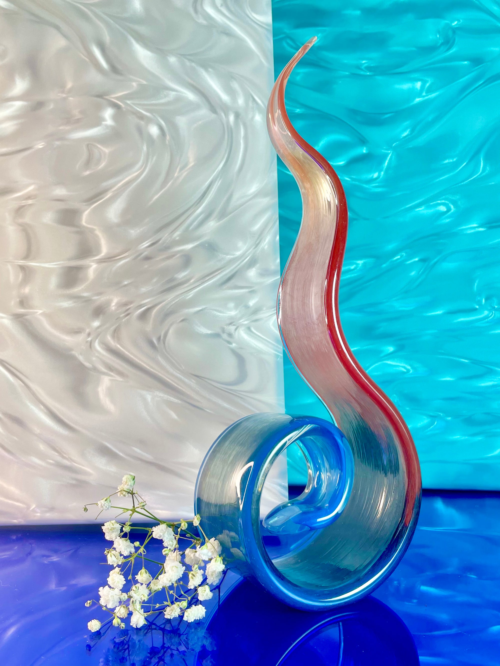 Hand-Blown Blue and Red Glass Spiral