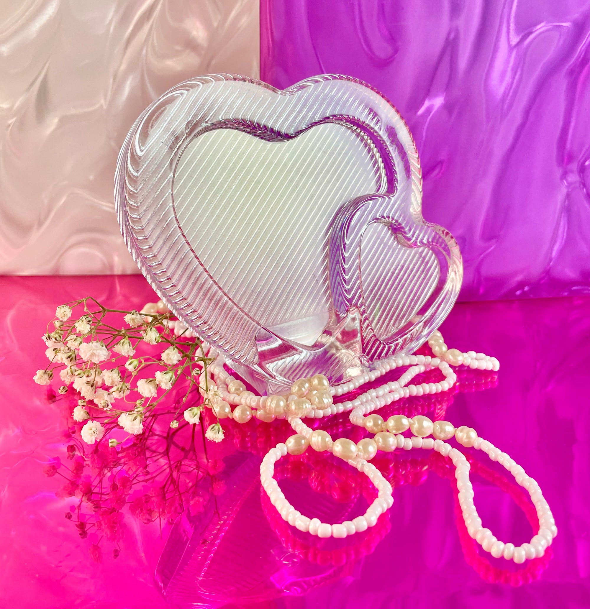 Striped Double Heart Crystal Photo Frame