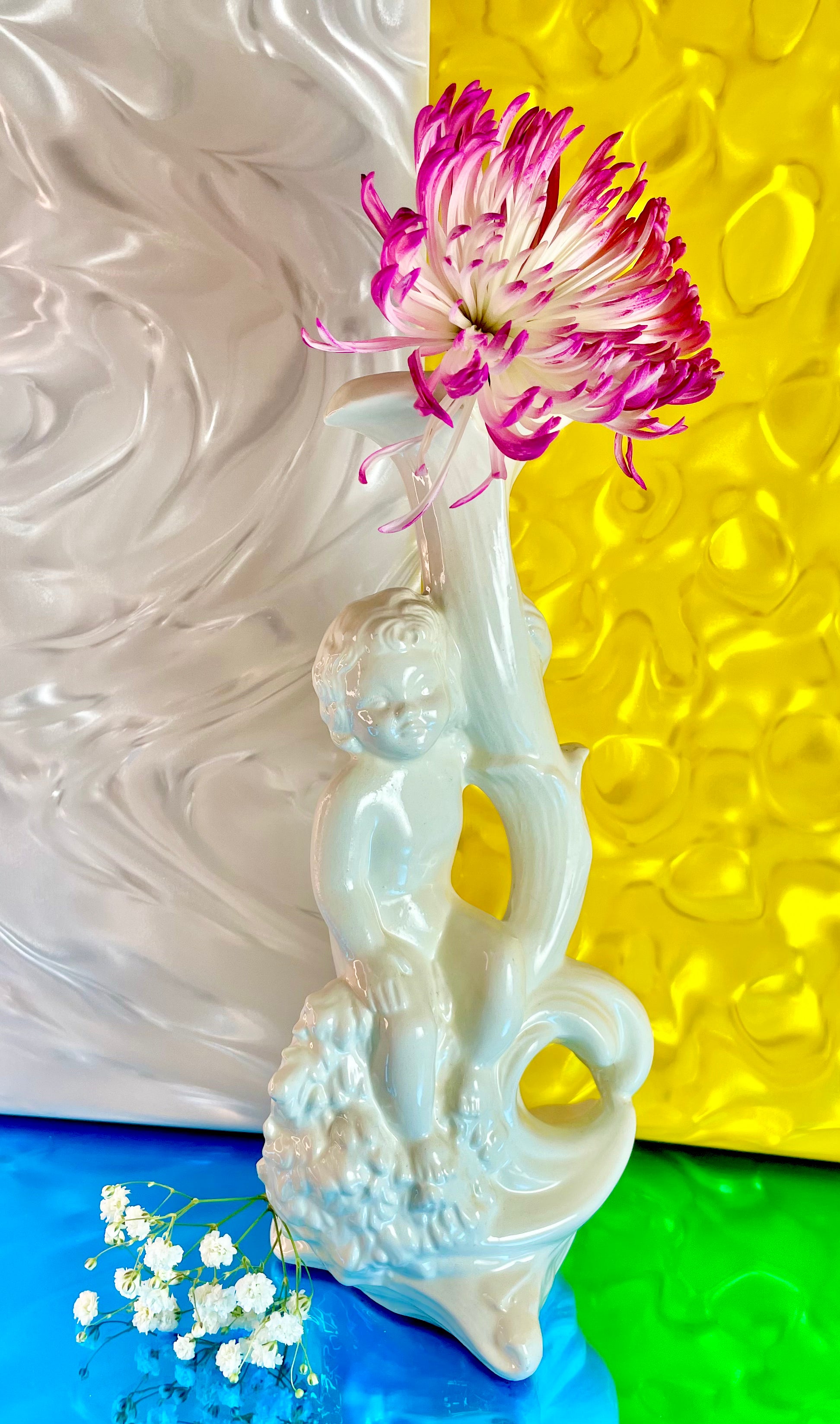 Hand-made Ceramic Cherub Bud Vase