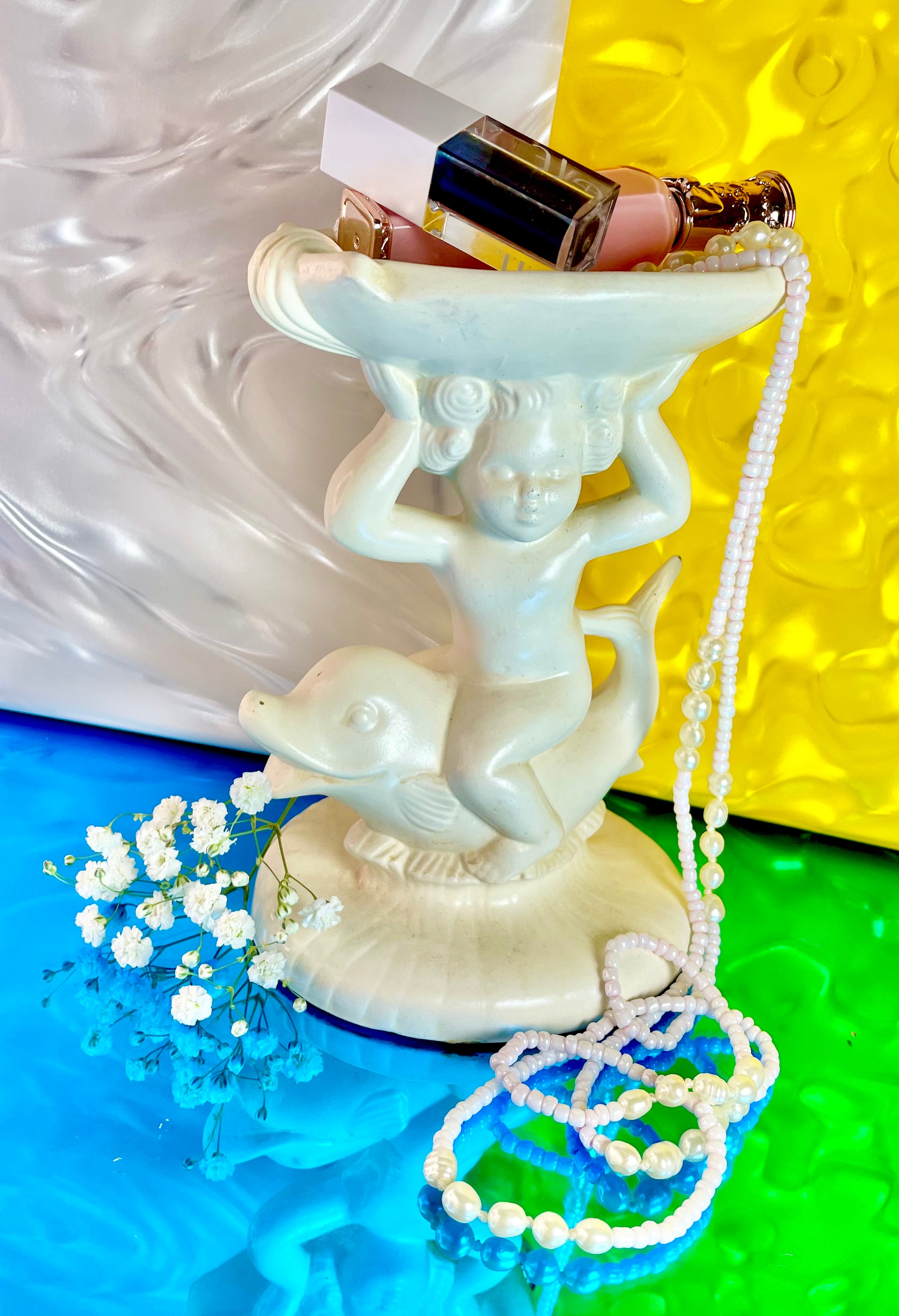 Ceramic Cherub and Dolphin Dish