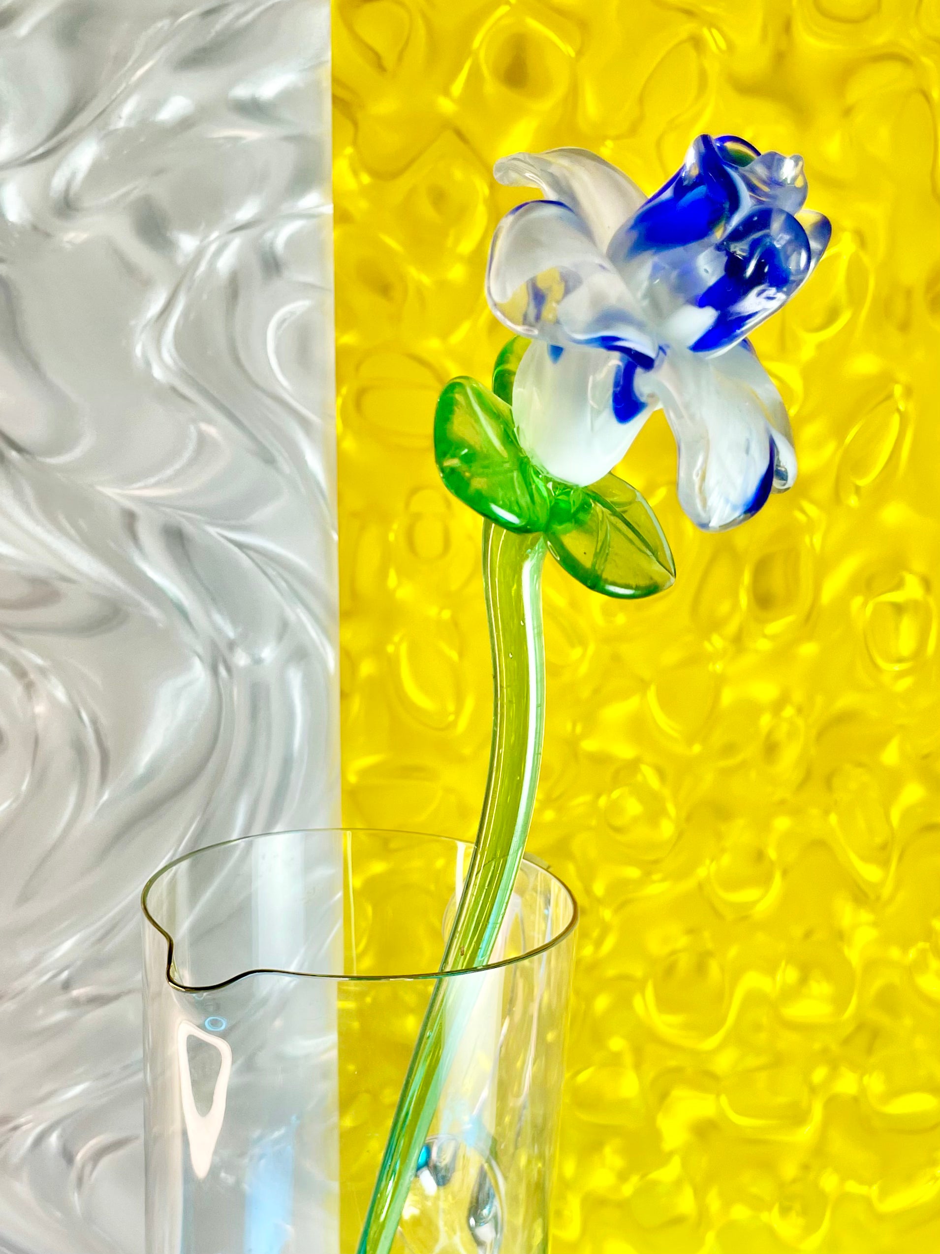 Hand-Blown Blue and White Glass Flower