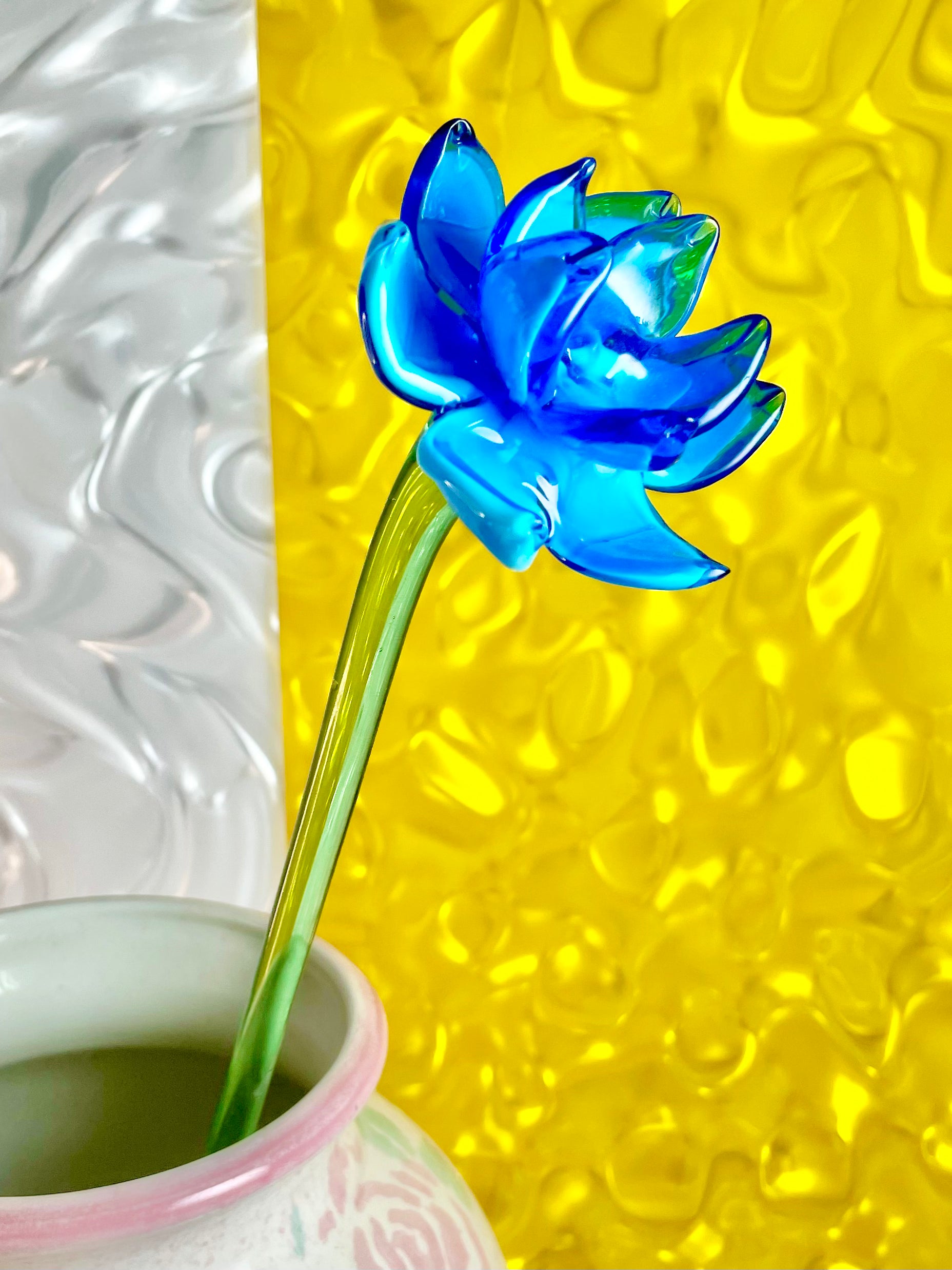 Hand-Blown Blue Glass Flower