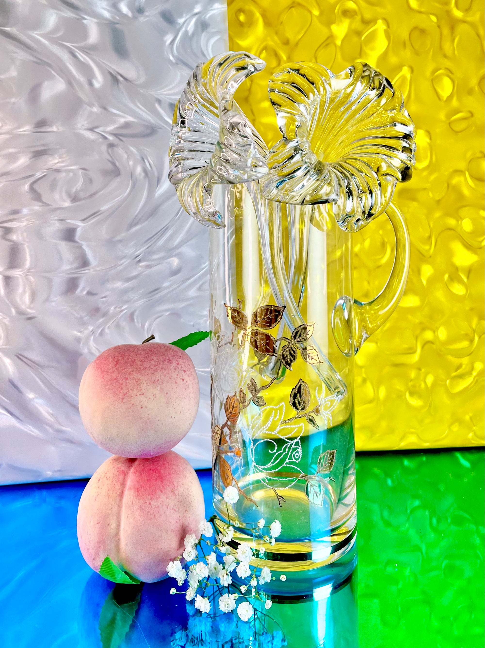 Gold Rose Glass Pitcher