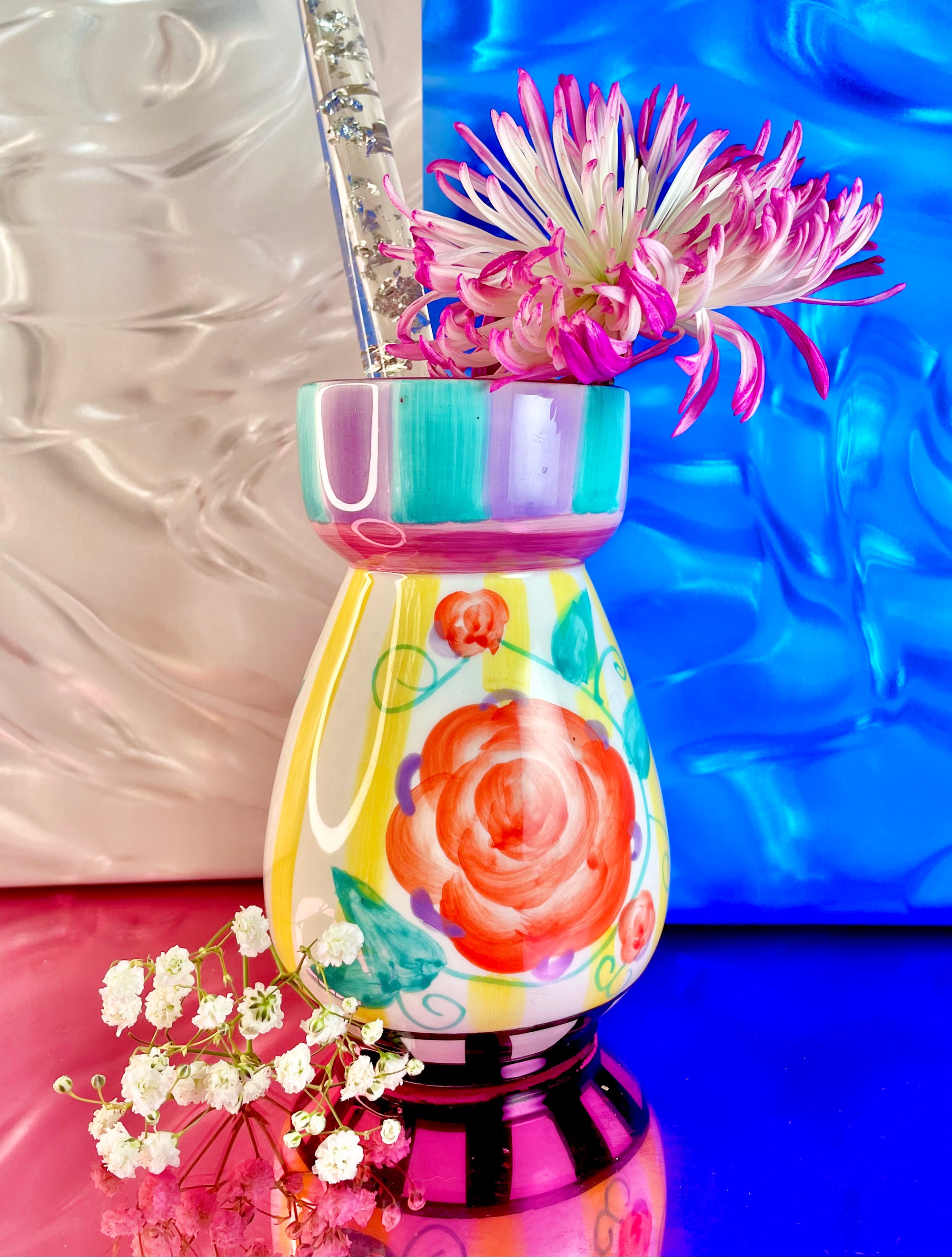 Hand-Painted Ceramic Rose Vase