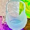 Hand-Blown Blue Floral Frosted Glass Basket