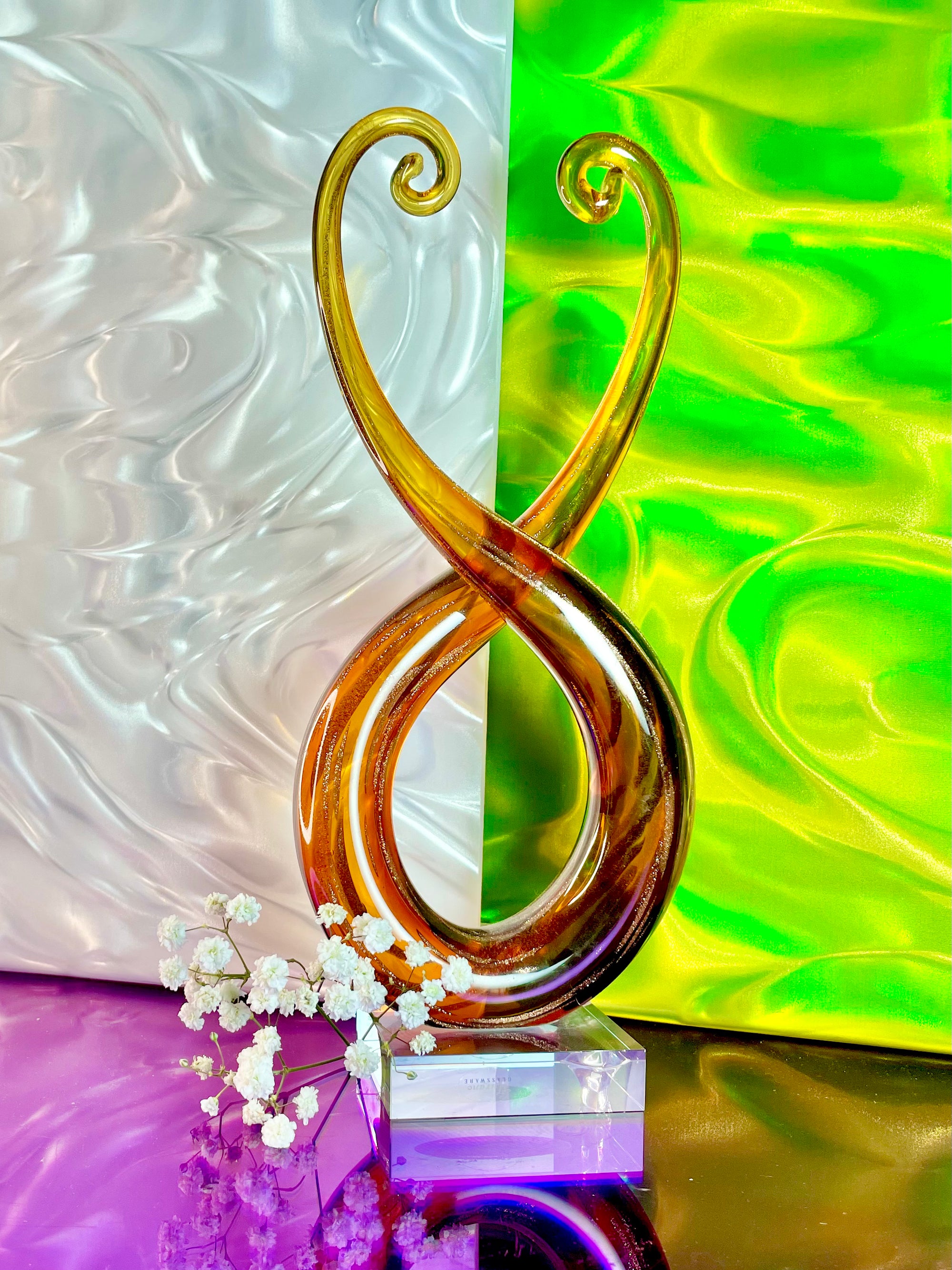 Hand-Blown Gold and Orange Glass Abstract Flame Sculpture