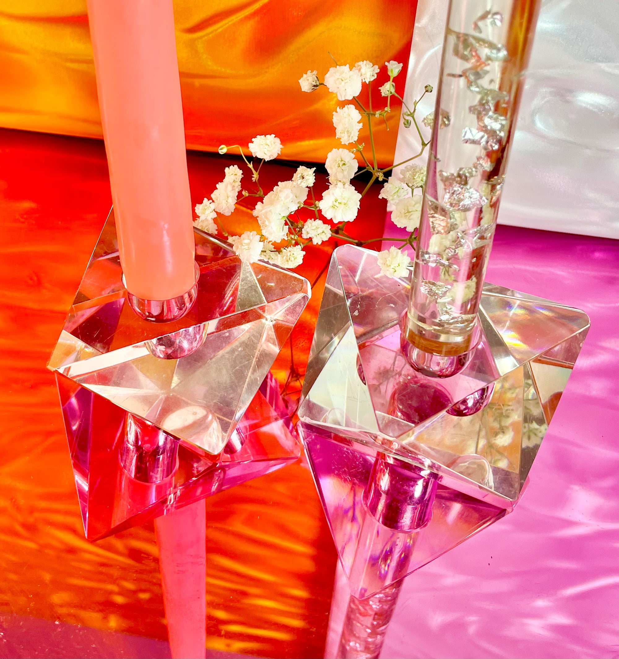 Facetted Crystal Candle Holders